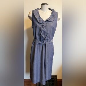 Ann Taylor Sleeveless Blue Belted Dress - Size 8 (see measurements)